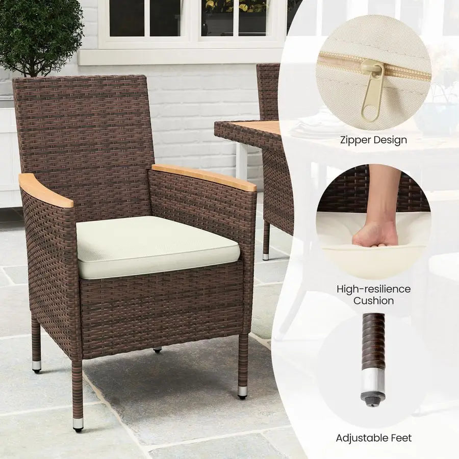 Outdoor Seating Set with Acacia Wood and Woven Rattan