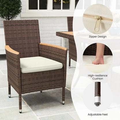 Outdoor Seating Set with Acacia Wood and Woven Rattan