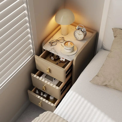 Narrow Nightstand with Leather Finish and Slate Top