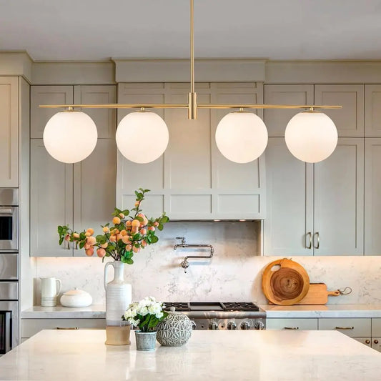 Brushed Gold Four-Globe Glass Pendant Light