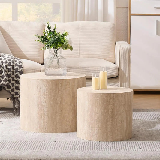 Round Wood Nesting Coffee Table Set