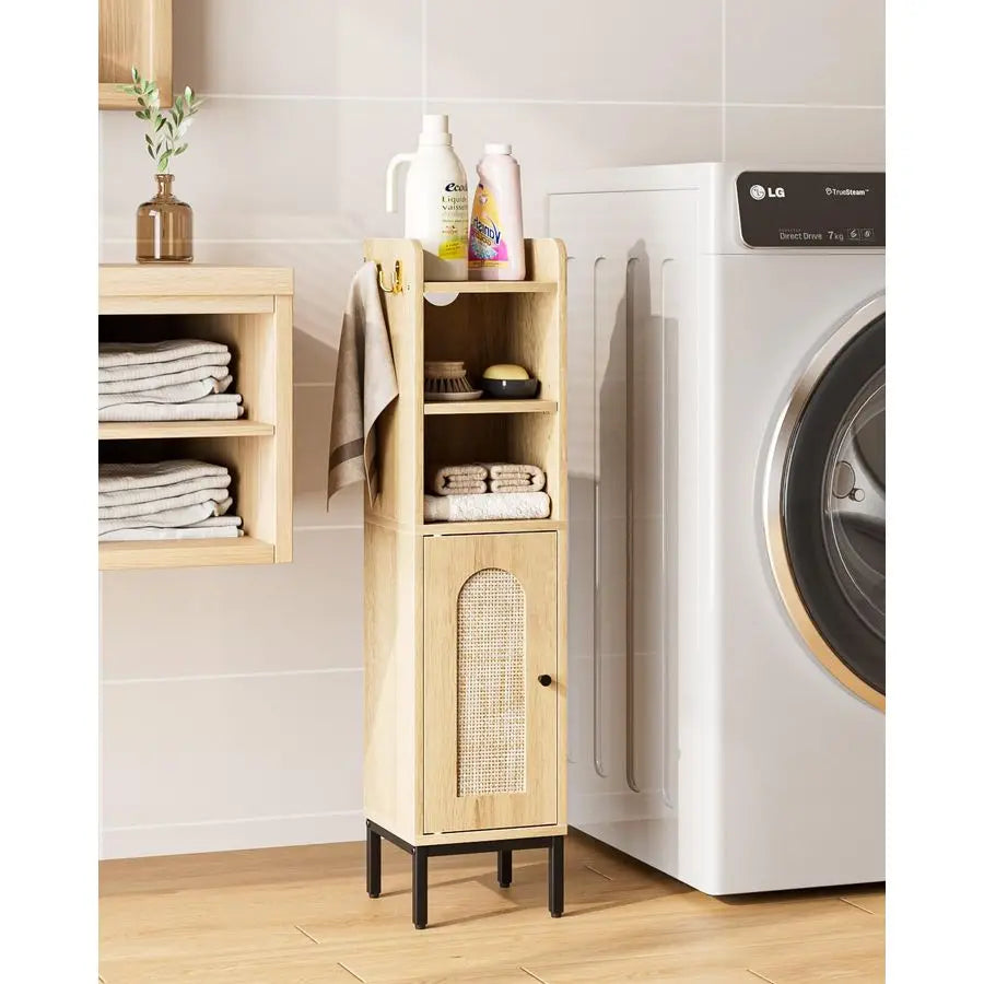 Slim Rattan Bathroom Storage Cabinet