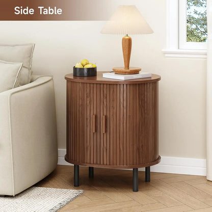 Mid-Century Side Table with Charging Station and Sliding Door
