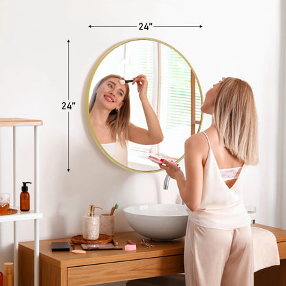 Round Shatterproof Wall Mirror with Brushed Frame