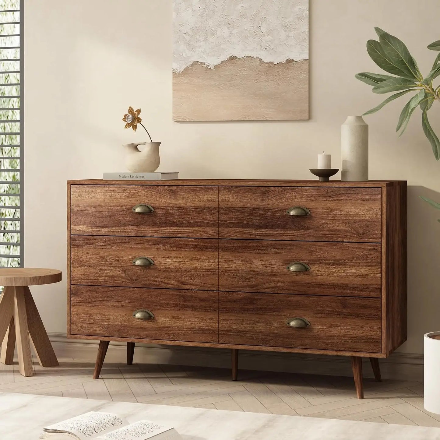 Walnut Brown 6-Drawer Classic Dresser
