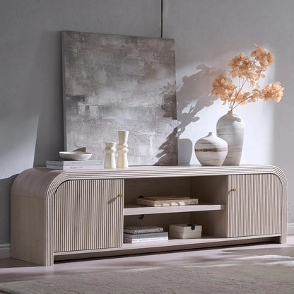 TV Stand with Gold Accents and Rounded Edge Design