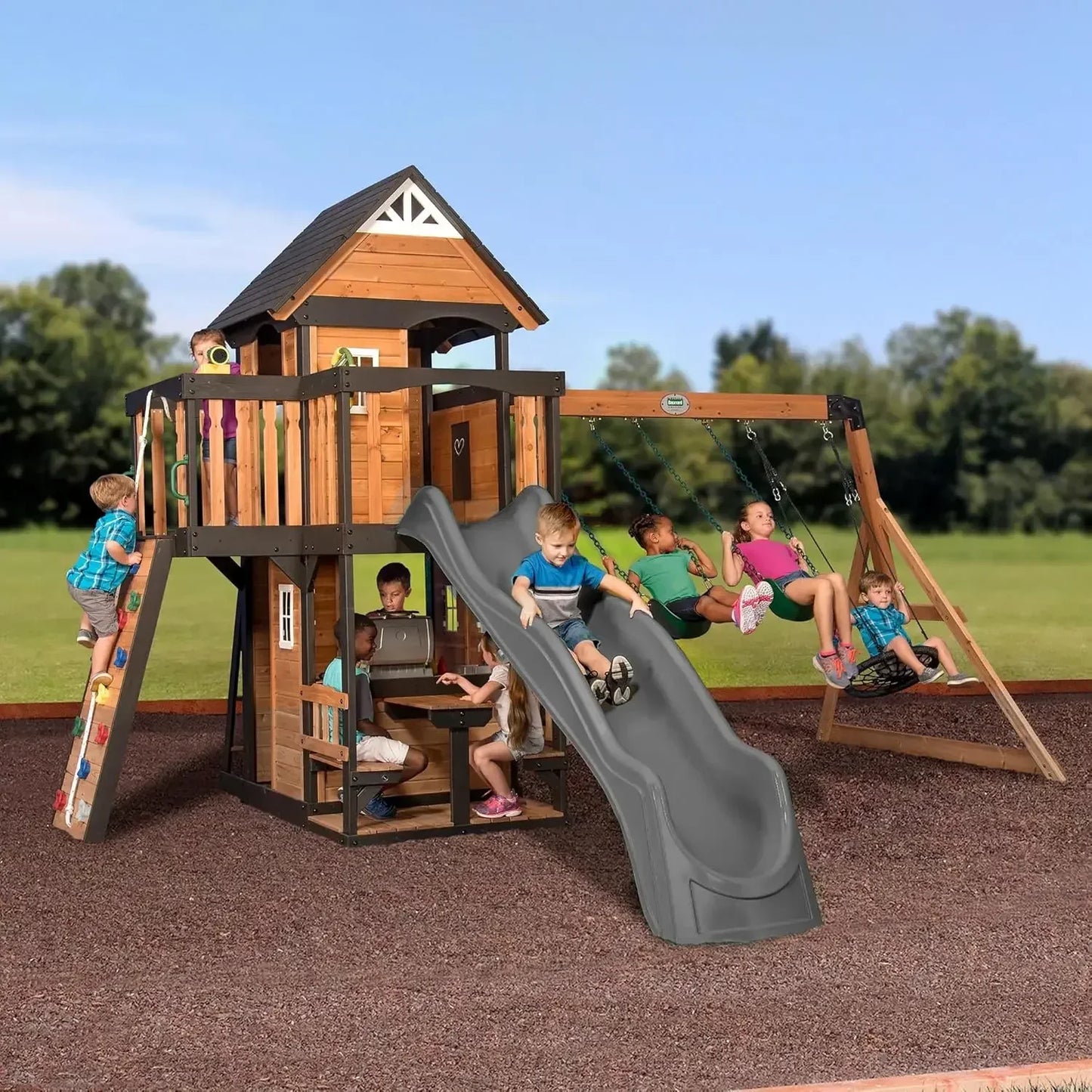 Outdoor Playset with Clubhouse and Multi-Activity Features