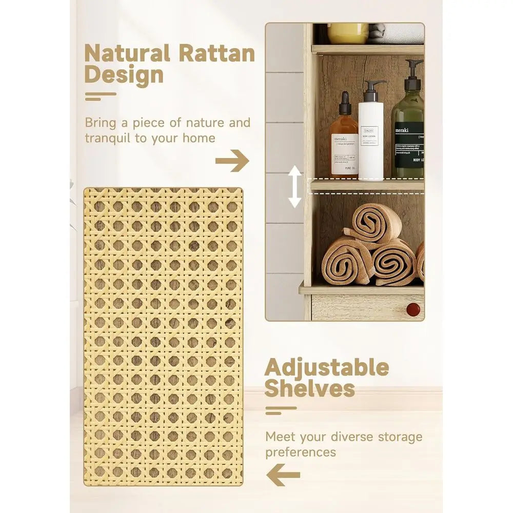 Tall Rattan Storage Cabinet with Arched Doors