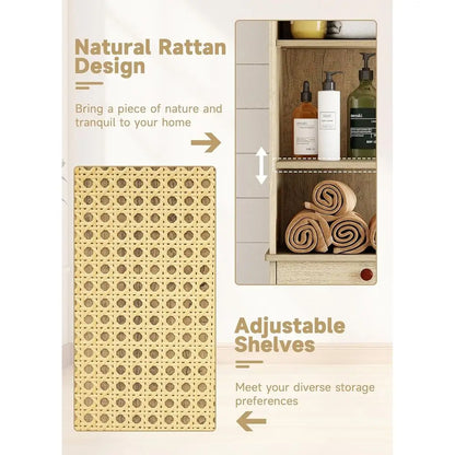 Tall Rattan Storage Cabinet with Arched Doors