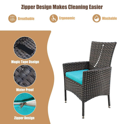 Wicker Dining Set with Glass Table and Cushioned Seating