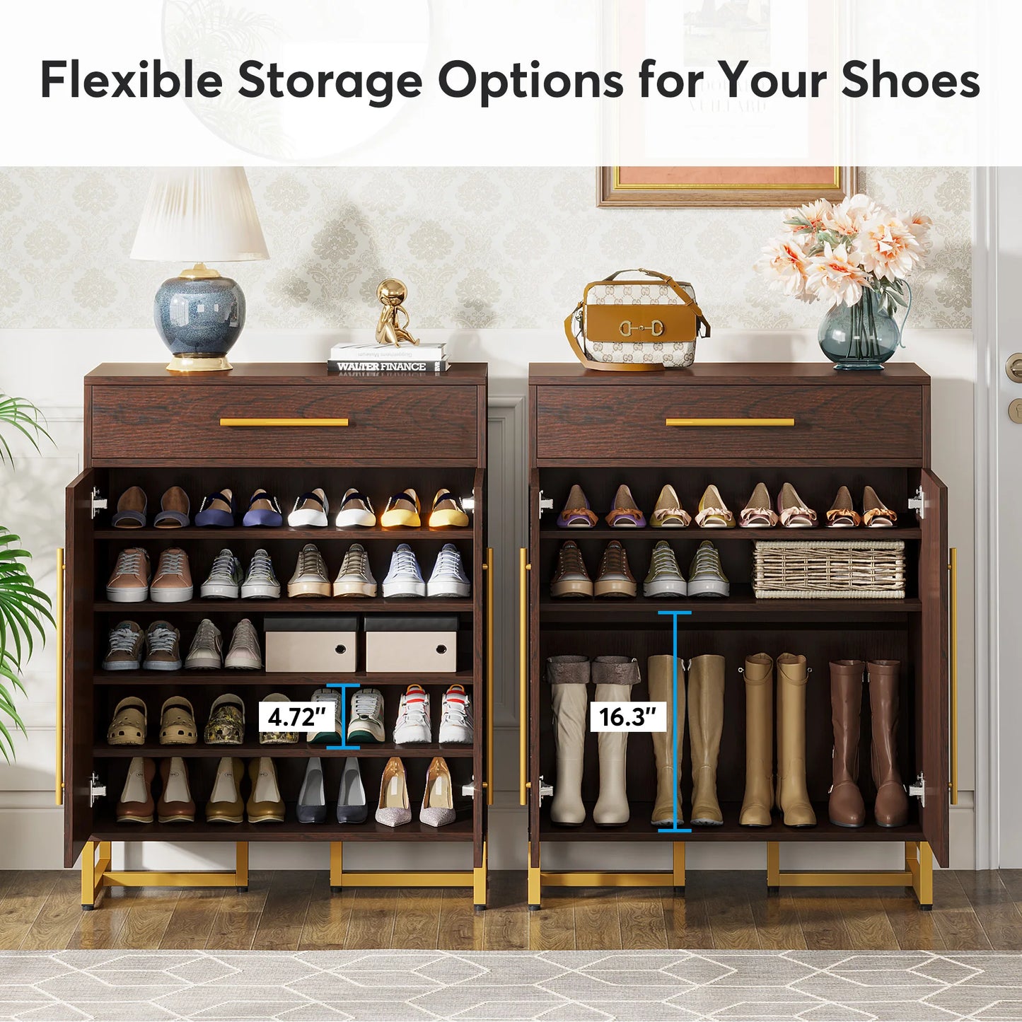 Shoe Storage Cabinet with Adjustable Shelves and Drawer