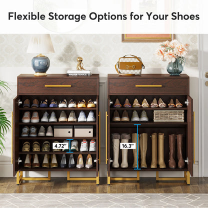 Shoe Storage Cabinet with Adjustable Shelves and Drawer