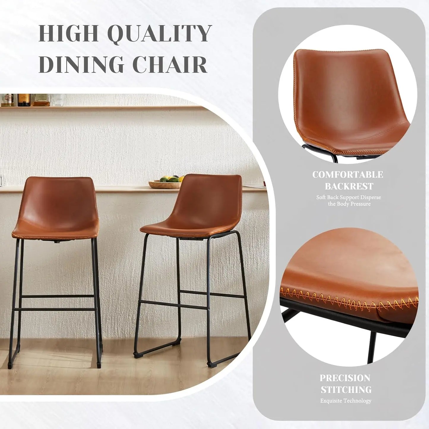 Refined Faux Leather Bar Stools, Set of Two