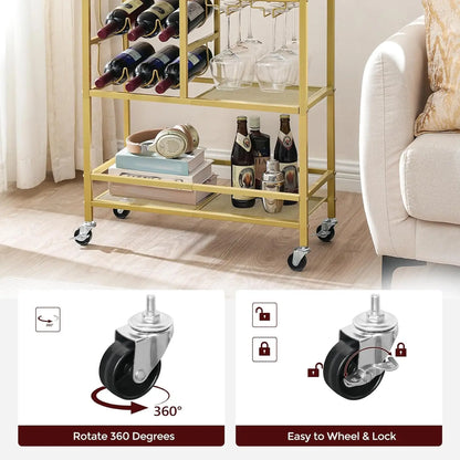 Elegant Three-Tier Rolling Bar Cart