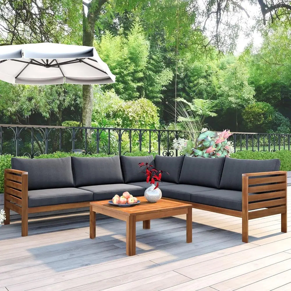 Outdoor Sofa Set with Acacia Wood and Cushioned Seating