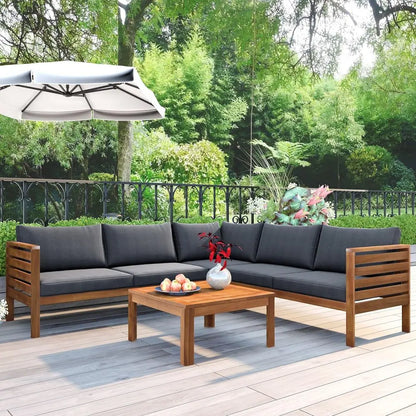 Outdoor Sofa Set with Acacia Wood and Cushioned Seating