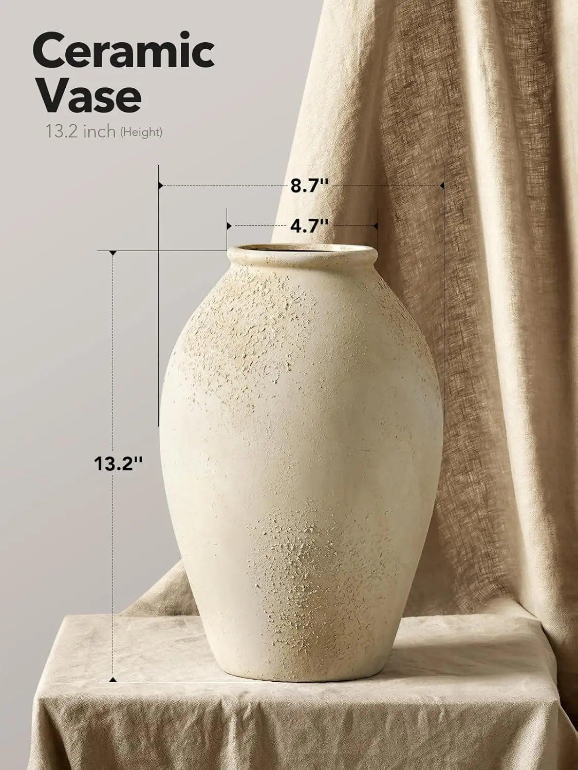 Textured Ceramic Vase with Sculptural Neutral Finish
