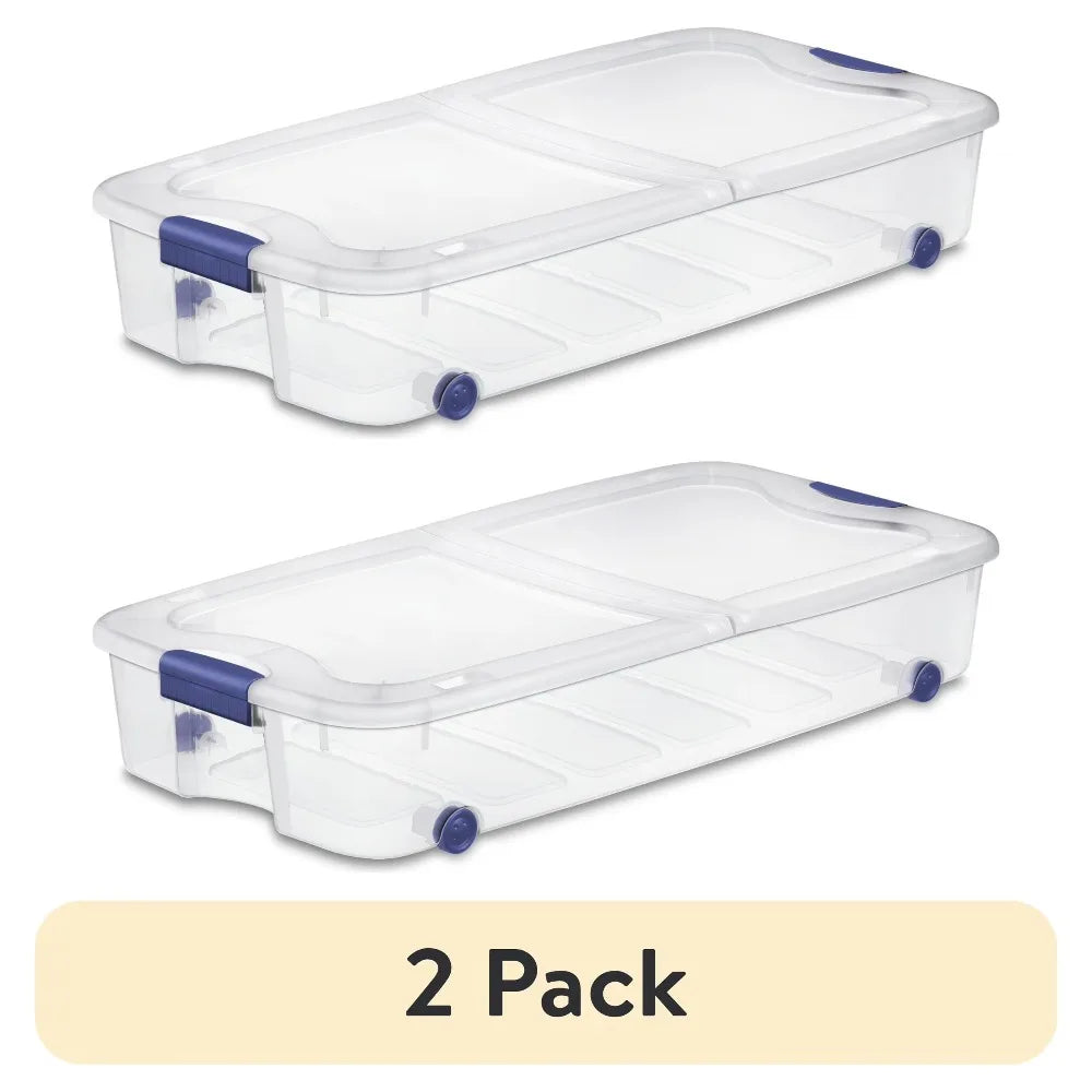 Under-bed Storage Bin with Wheels and Clear Design - 2 pack