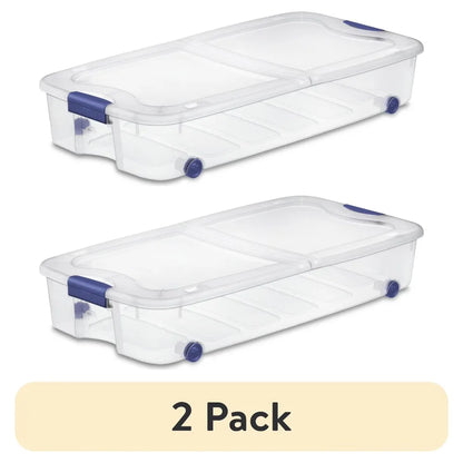 Under-bed Storage Bin with Wheels and Clear Design - 2 pack