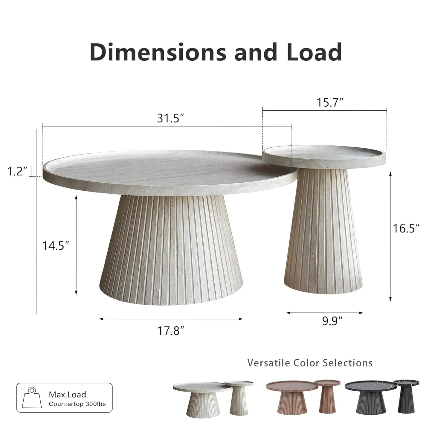 Modern Oak Travertine Nesting Coffee Tables