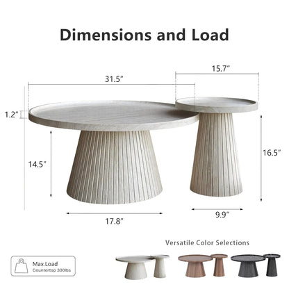 Modern Oak Travertine Nesting Coffee Tables