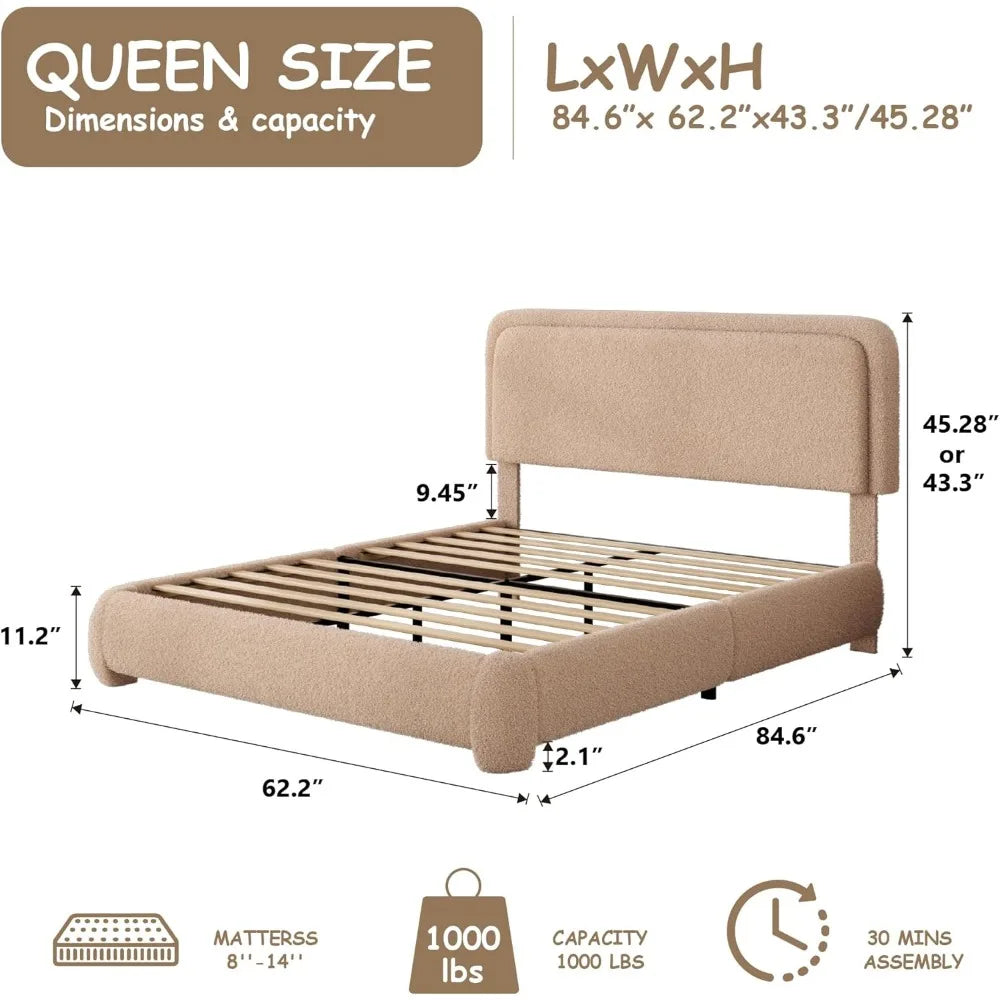 Bouclé Upholstered Queen Platform Bed