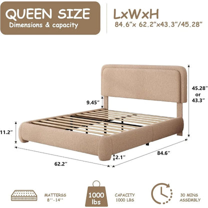 Bouclé Upholstered Queen Platform Bed