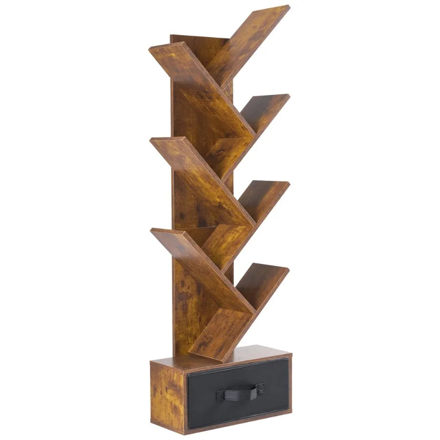 7-Tier Tree Bookshelf with Storage Drawer