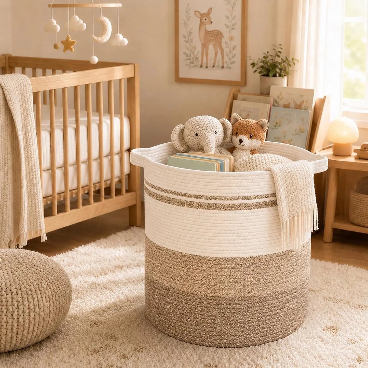 Large Woven Cotton Storage Basket with Handles