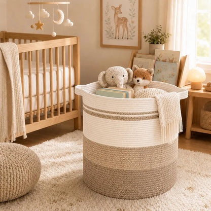 Large Woven Cotton Storage Basket with Handles