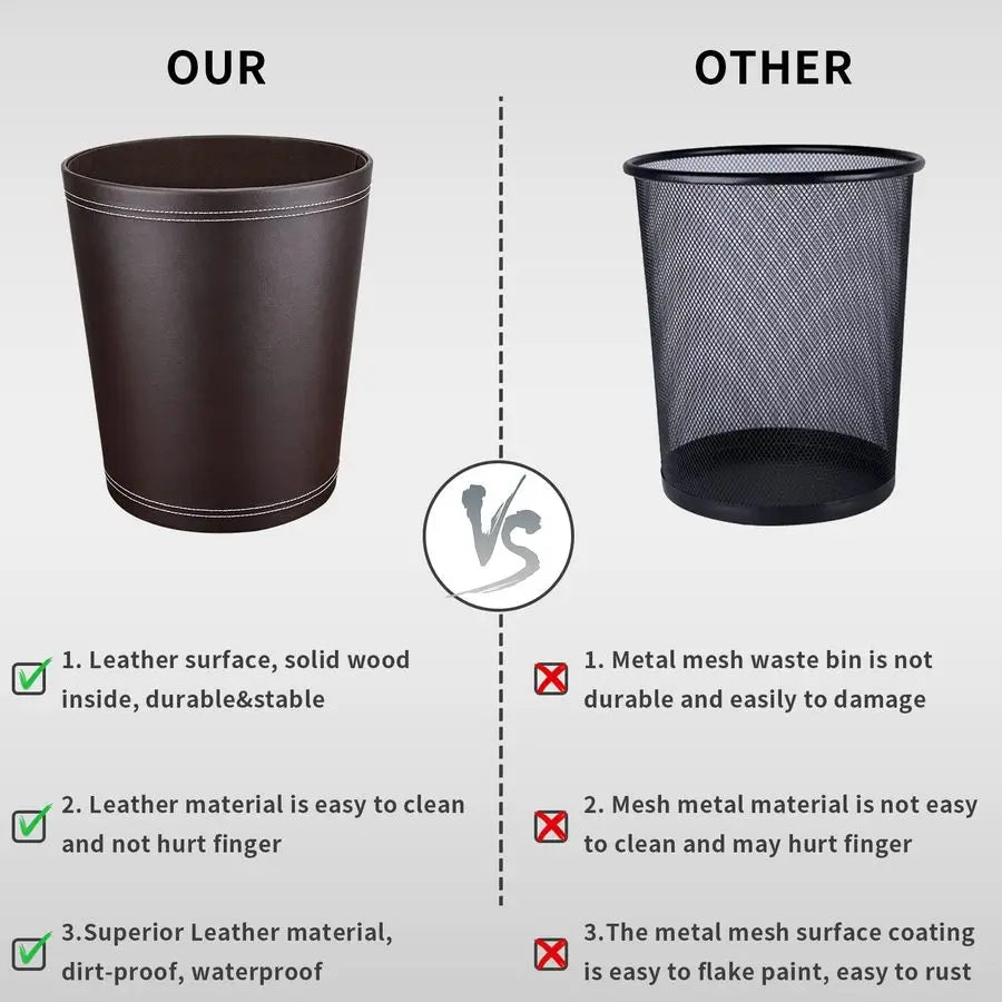 Modern Leather Round Waste Basket