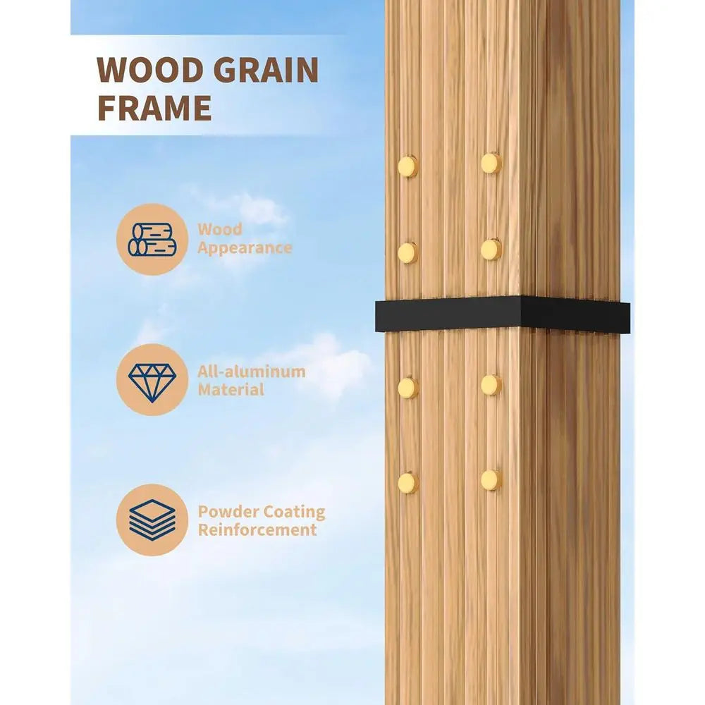 10'X13' Metal Pergola with Wood-Look Finish and Reinforced Frame