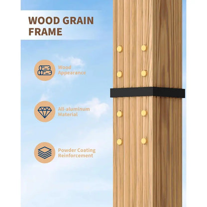 10'X13' Metal Pergola with Wood-Look Finish and Reinforced Frame