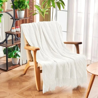 Soft Cotton Knit Throw Blanket With Tassels