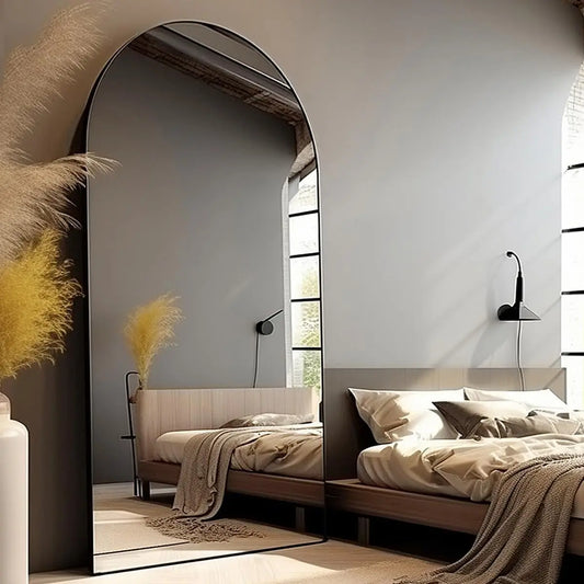 Arched Full Length Mirror with Oversized Aluminum Frame