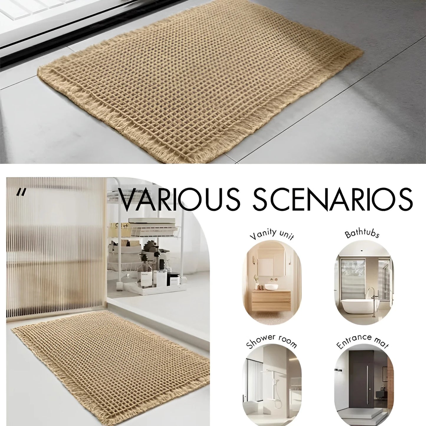 Waffle Weave Absorbent Non-Slip Bath Rug