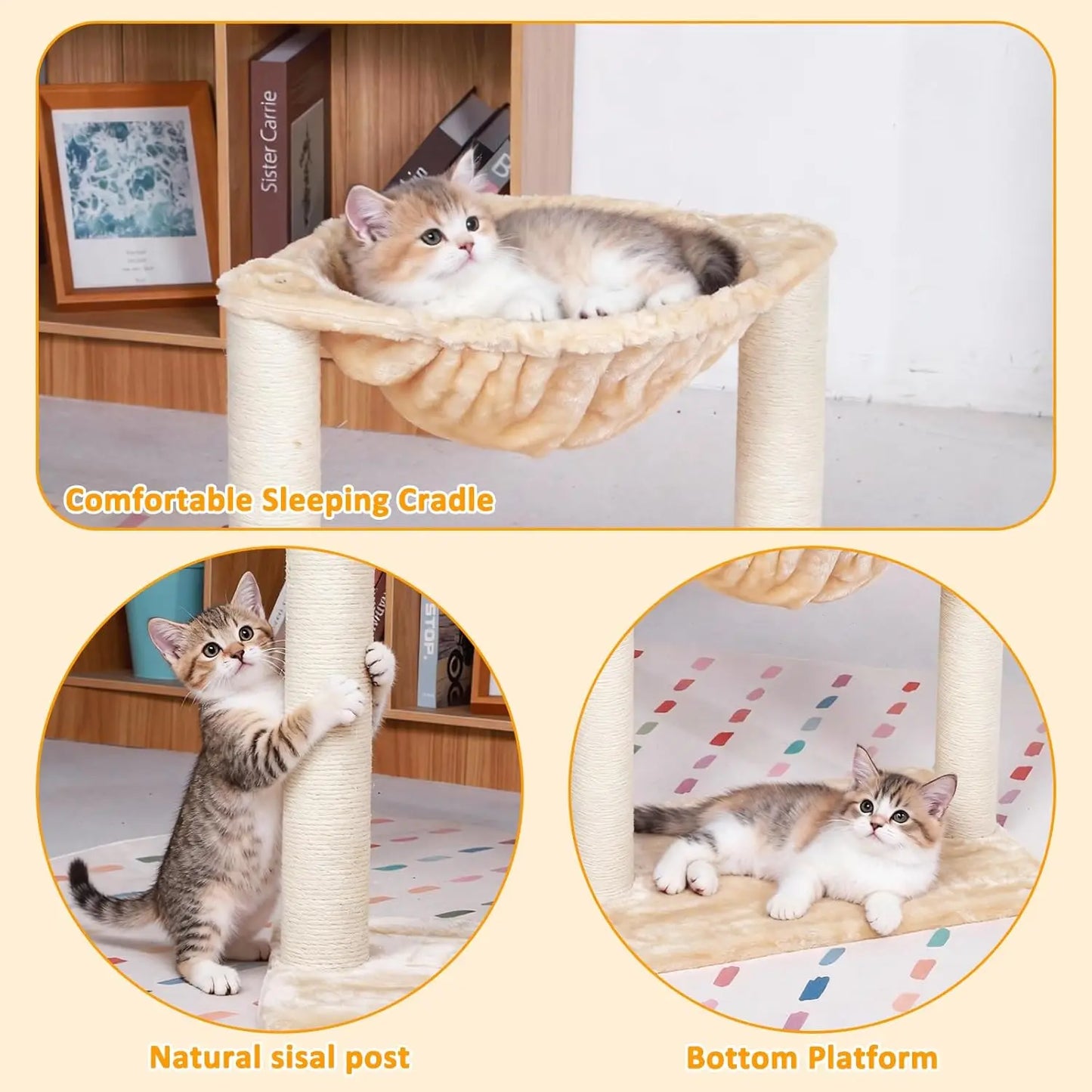 Cat Tree Tower with Hammock and Scratching Post