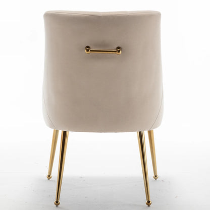 Velvet Dining Chairs with Gold Pull Accent Design