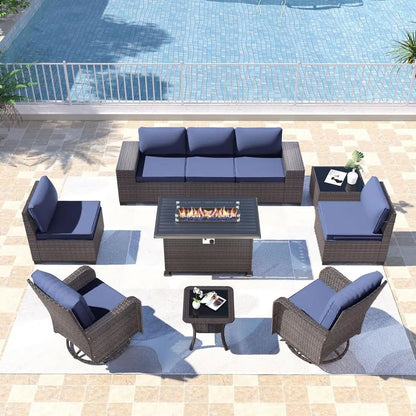 Luxury Modular Patio Set With Swivel Chairs And Fire Pit