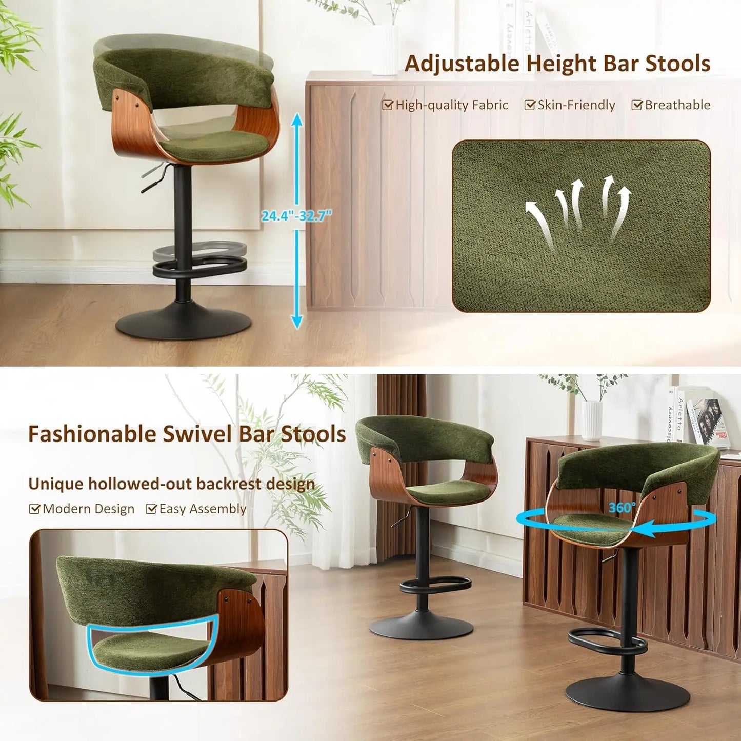 Adjustable Swivel Bar Stools (Set of 2)