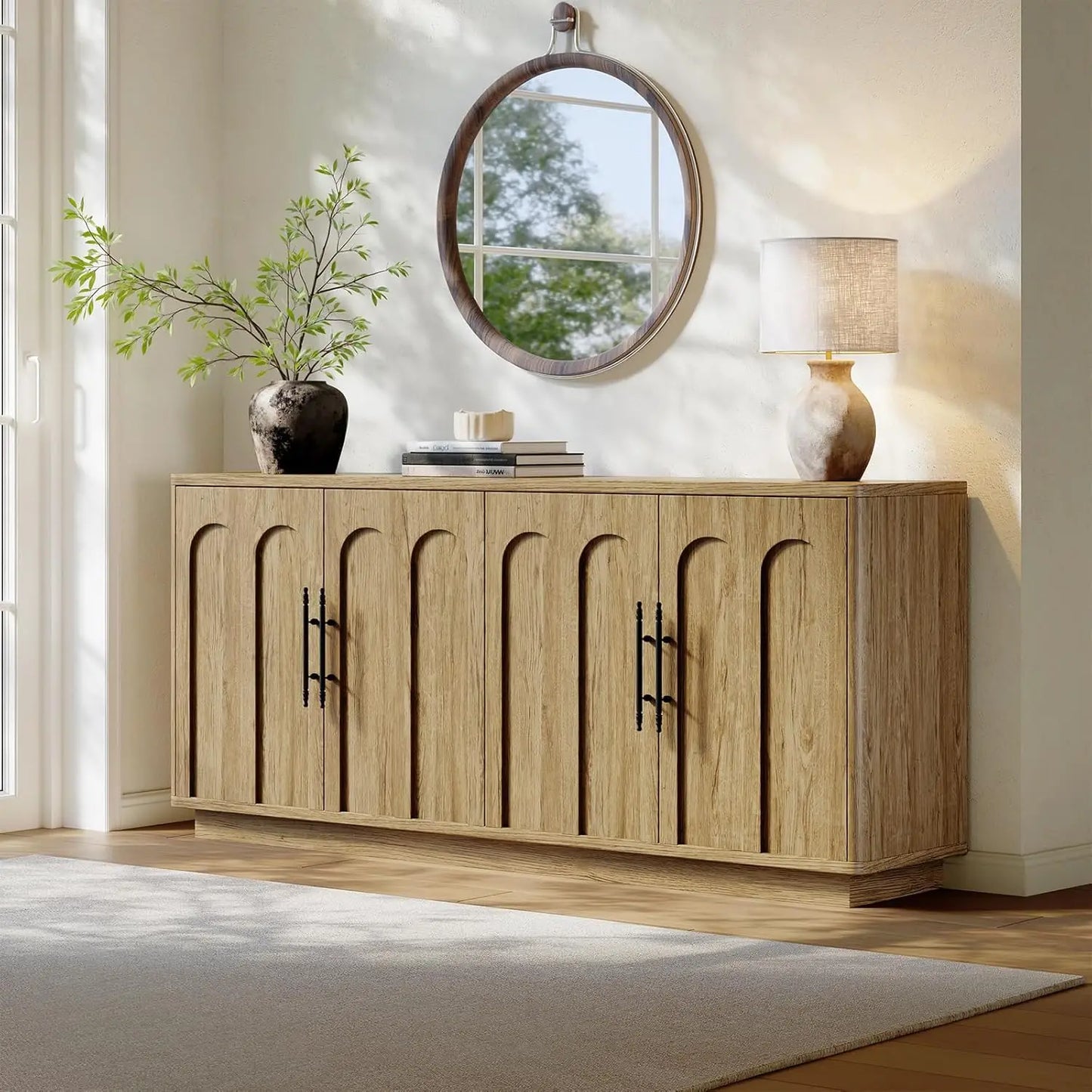 67" Modern Arched Sideboard Cabinet with 4 Doors