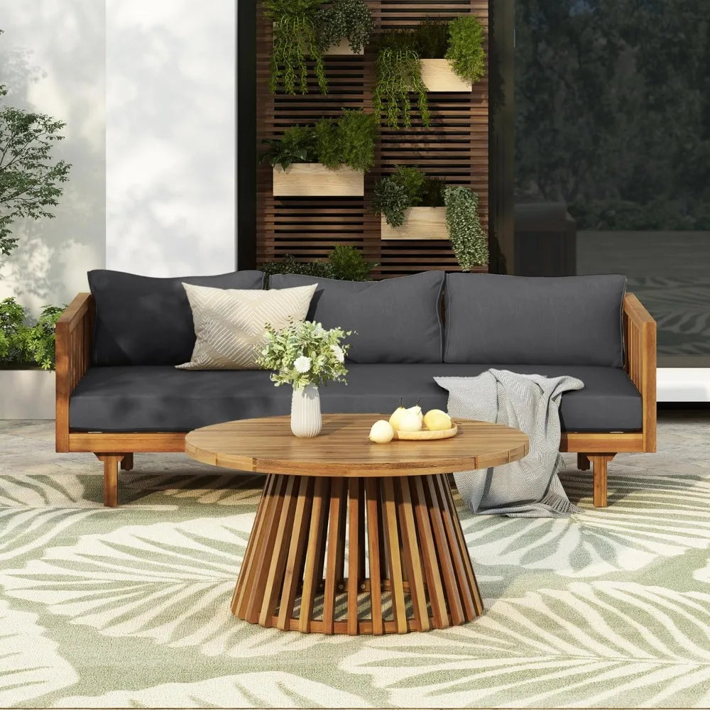 Acacia Wood Outdoor Sofa Set with Cushions and Coffee Table