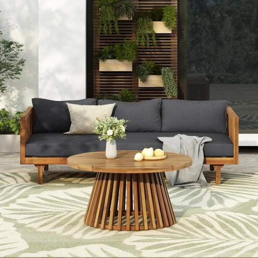 Acacia Wood Outdoor Sofa Set with Cushions and Coffee Table
