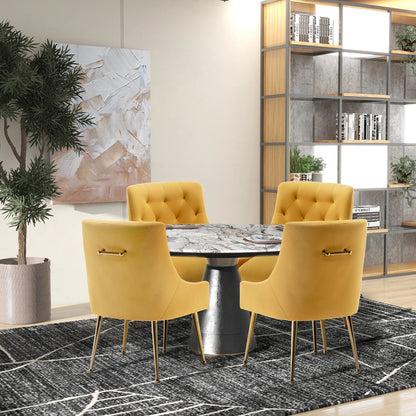 Velvet Dining Chairs with Gold Pull Accent Design