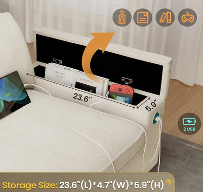 Modern Sofa with Hidden Storage and USB Charging