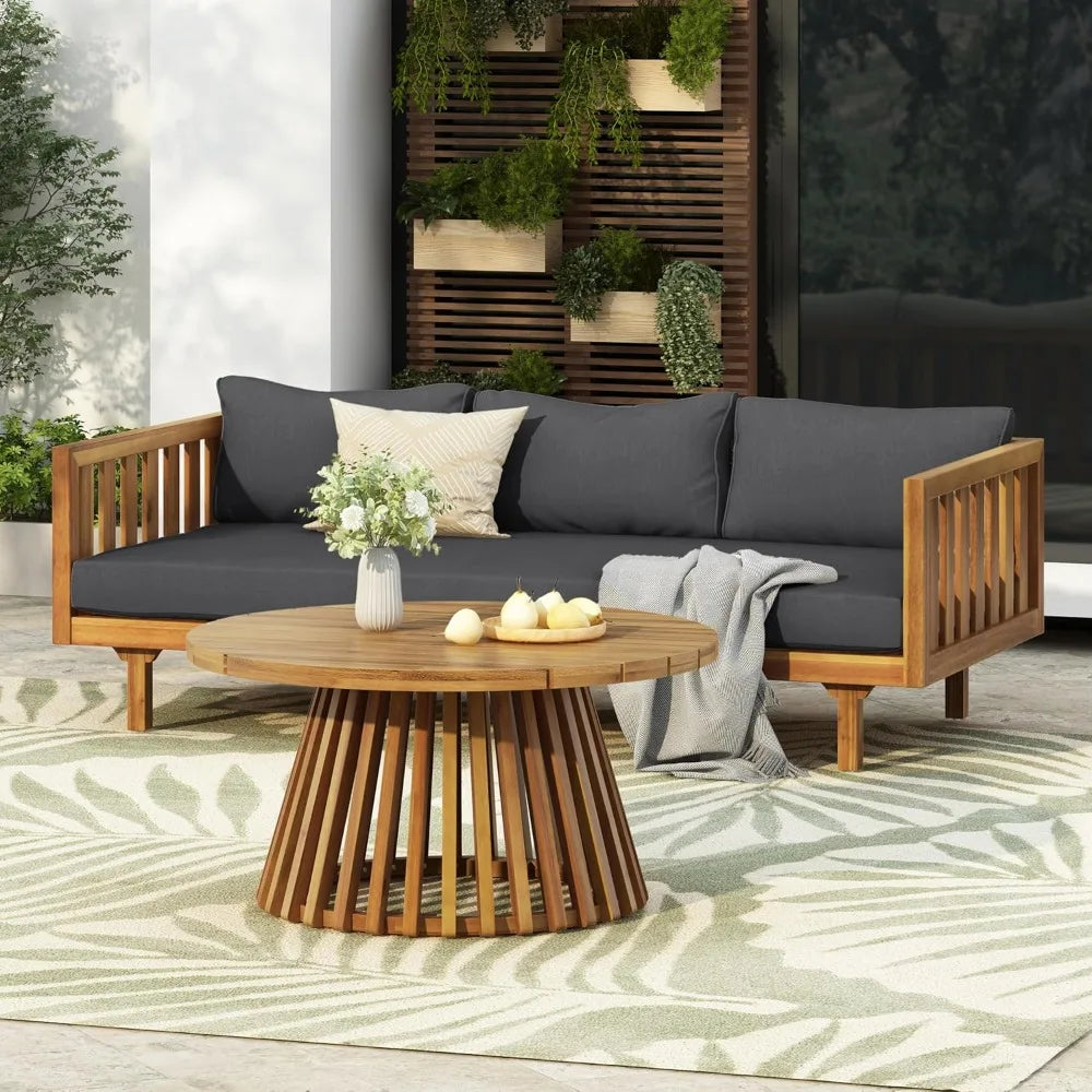 Acacia Wood Outdoor Sofa Set with Cushions and Coffee Table