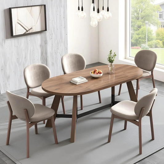 Rustic Solid Wood Oval Dining Table for Six to Eight