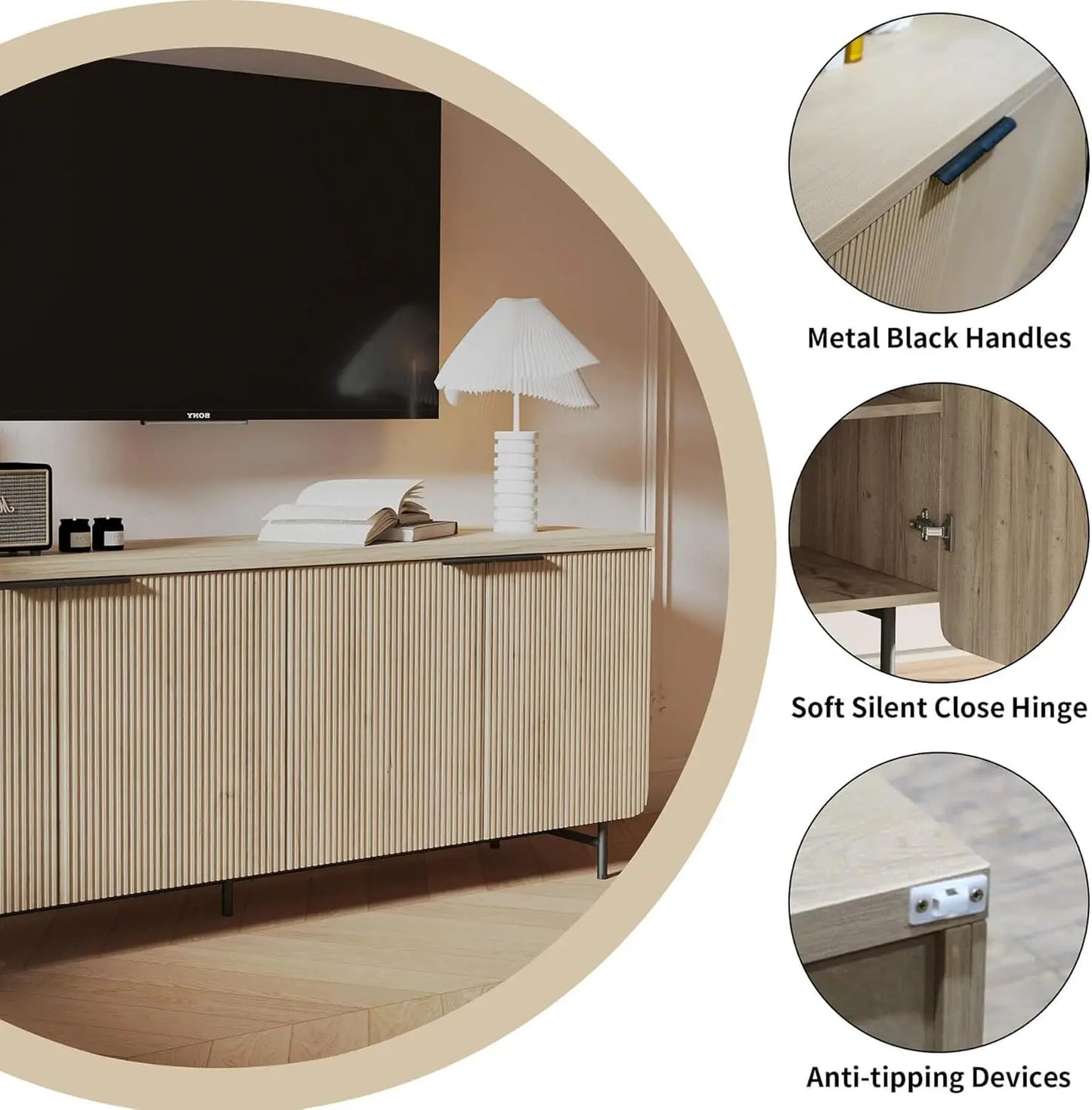 Modern Fluted Media Console with Storage
