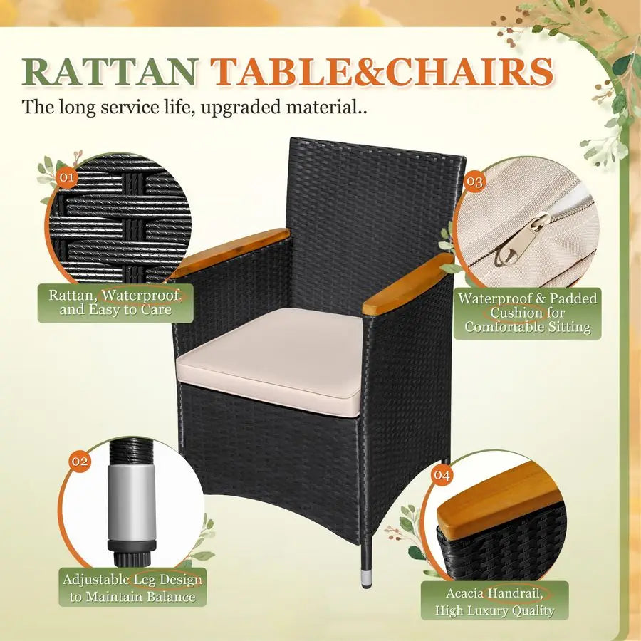 7 Piece Outdoor Dining Set with Cushioned Seating and Wood Table