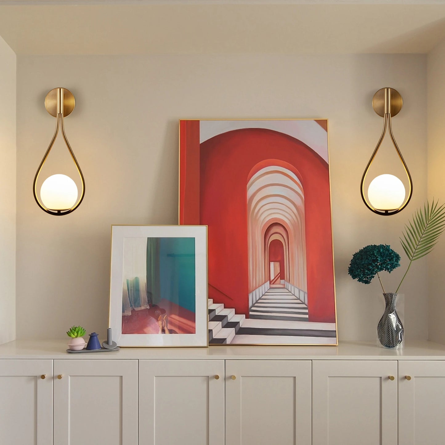 Set of 2 Mid-Century Modern Golden Wall Sconces